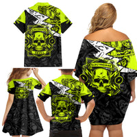 Personalised Electricians Skull Family Matching Off Shoulder Short Dress and Hawaiian Shirt - Wonder Print Shop