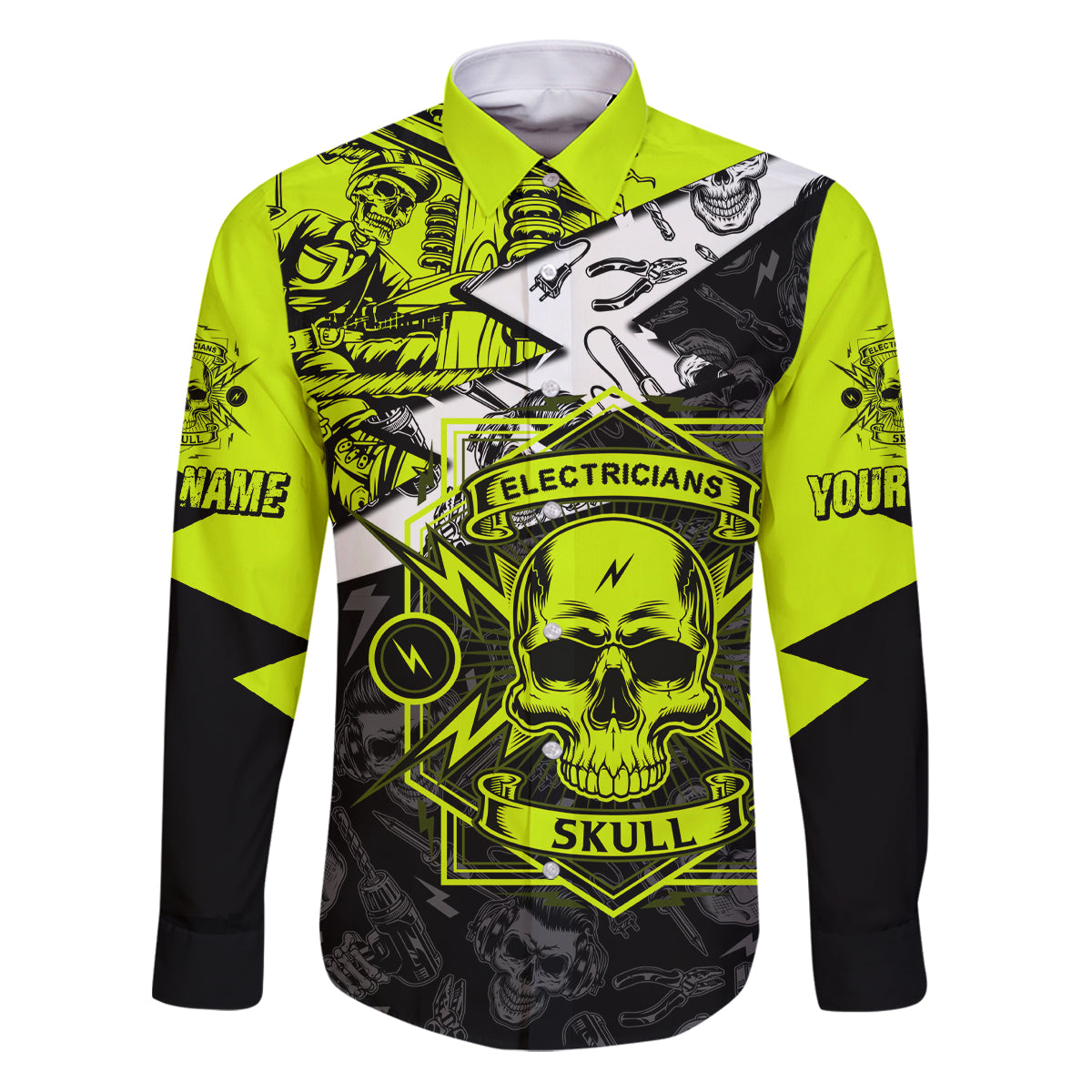 Personalised Electricians Skull Family Matching Puletasi Dress and Hawaiian Shirt - Wonder Print Shop