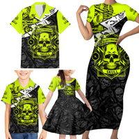 Personalised Electricians Skull Family Matching Short Sleeve Bodycon Dress and Hawaiian Shirt - Wonder Print Shop