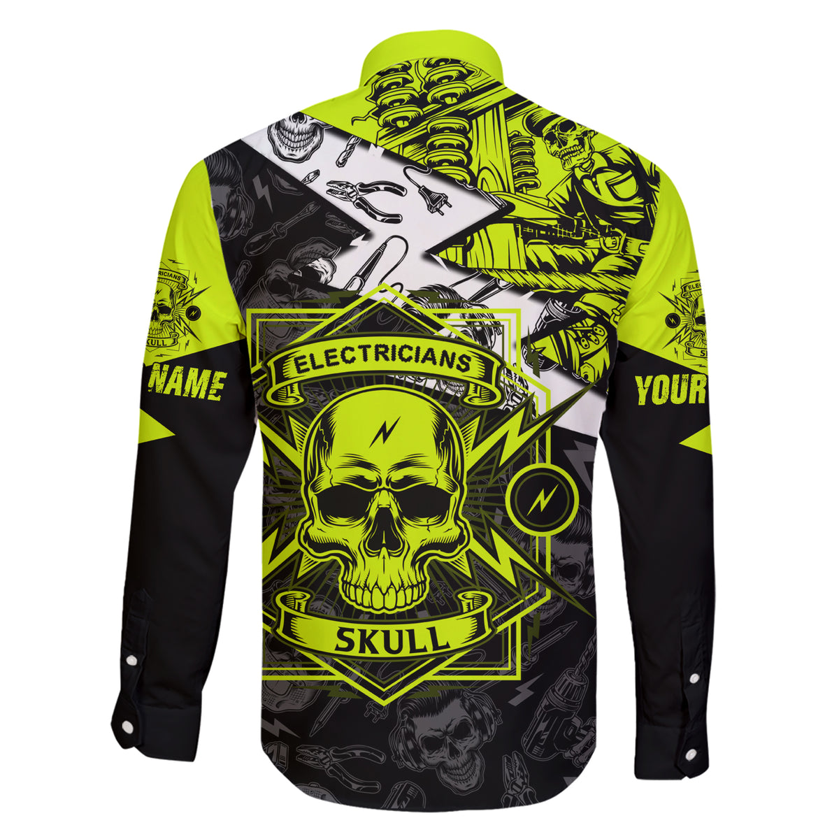 Personalised Electricians Skull Family Matching Short Sleeve Bodycon Dress and Hawaiian Shirt - Wonder Print Shop