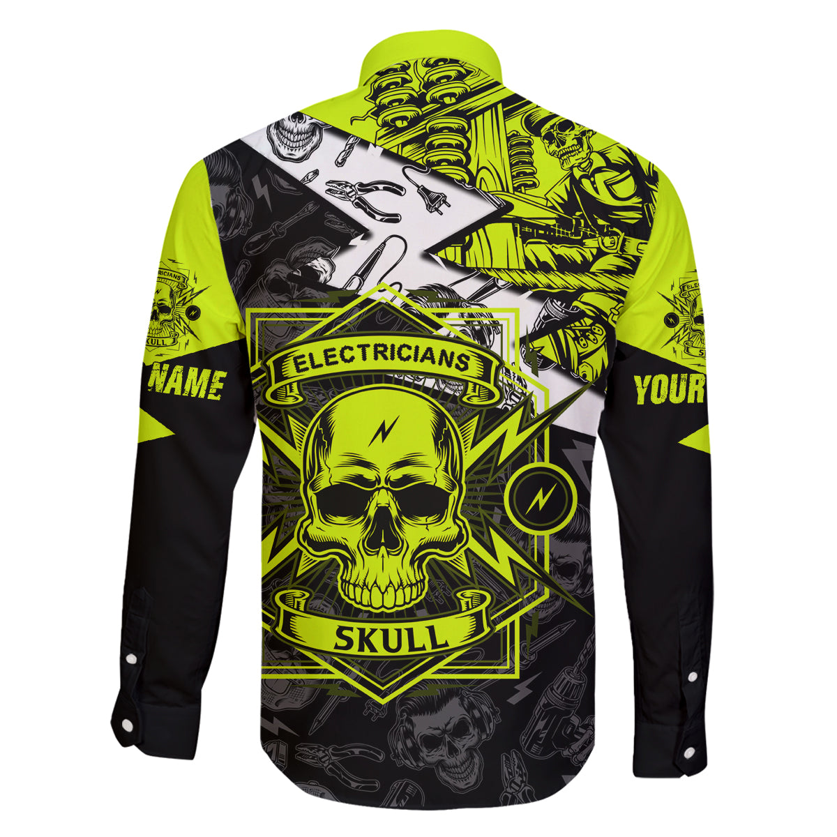 Personalised Electricians Skull Family Matching Summer Maxi Dress and Hawaiian Shirt - Wonder Print Shop