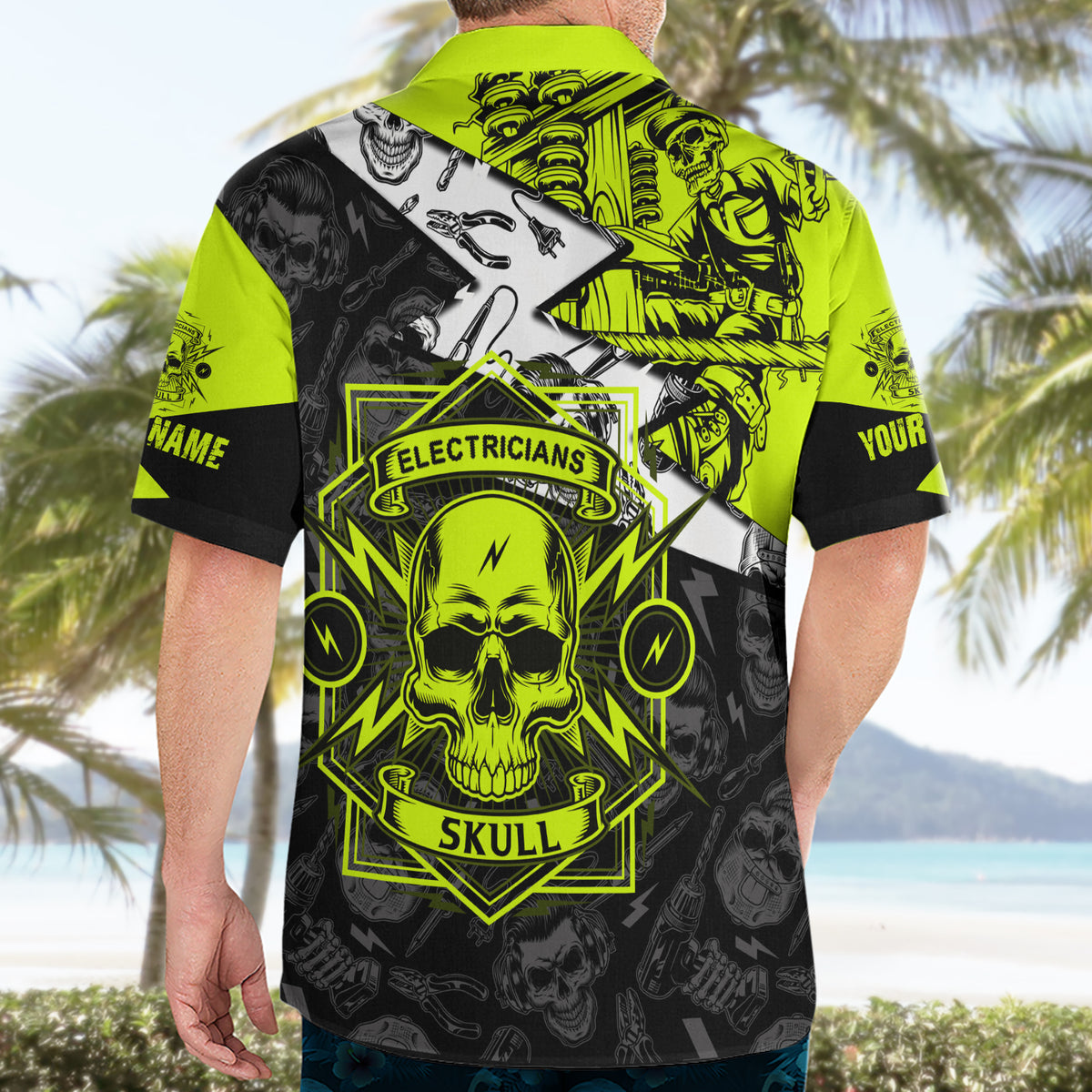 Personalised Electricians Skull Hawaiian Shirt - Wonder Print Shop