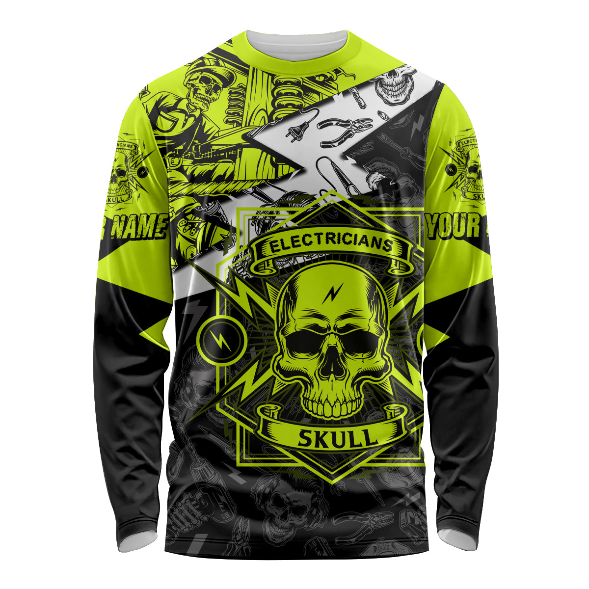 Personalised Electricians Skull Long Sleeve Shirt - Wonder Print Shop