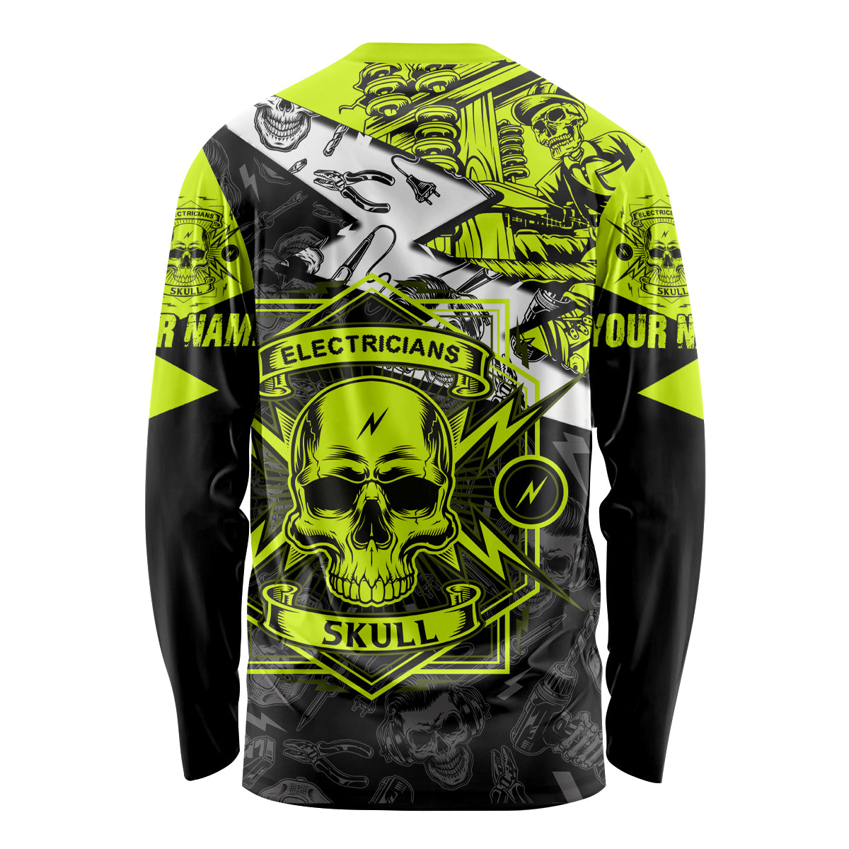 Personalised Electricians Skull Long Sleeve Shirt - Wonder Print Shop