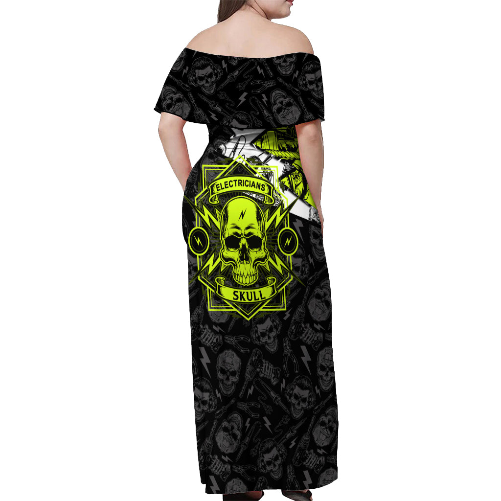 Personalised Electricians Skull Off Shoulder Maxi Dress - Wonder Print Shop