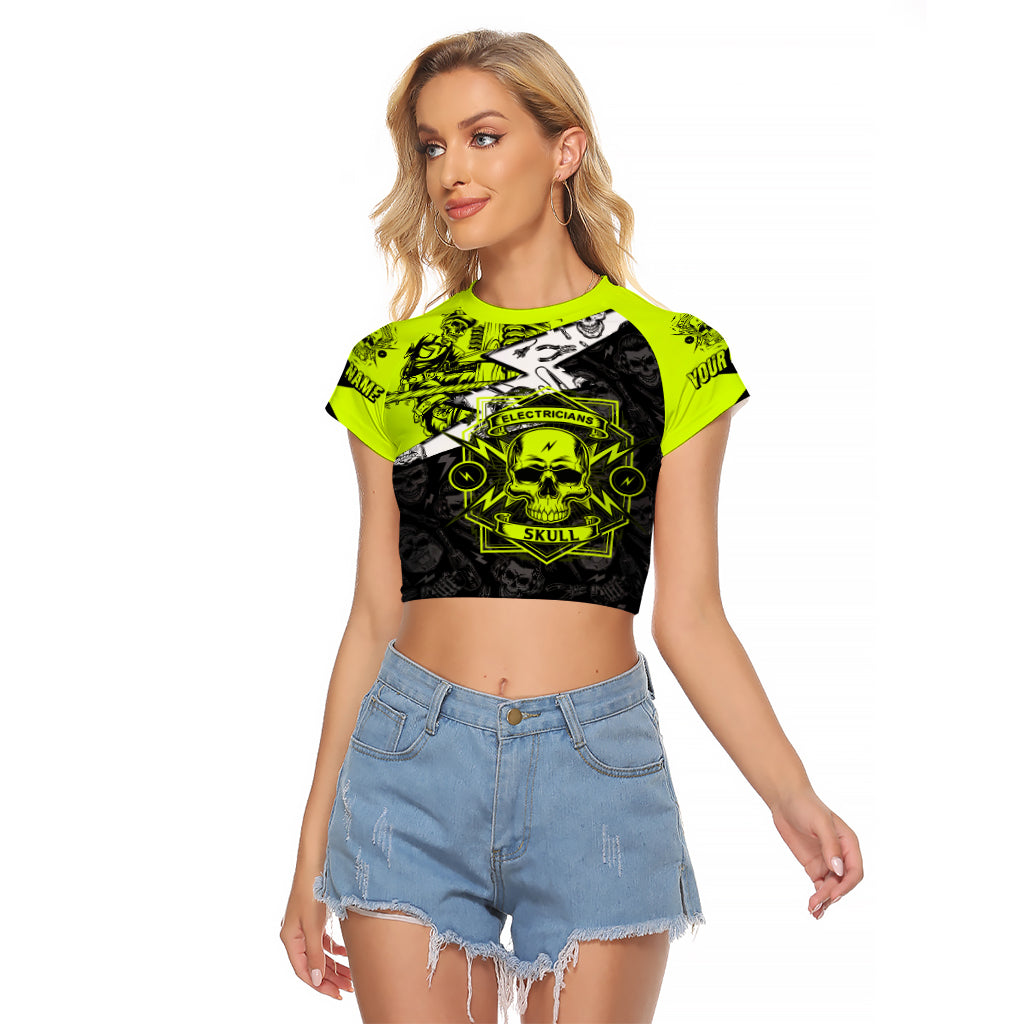 Personalised Electricians Skull Raglan Cropped T Shirt - Wonder Print Shop