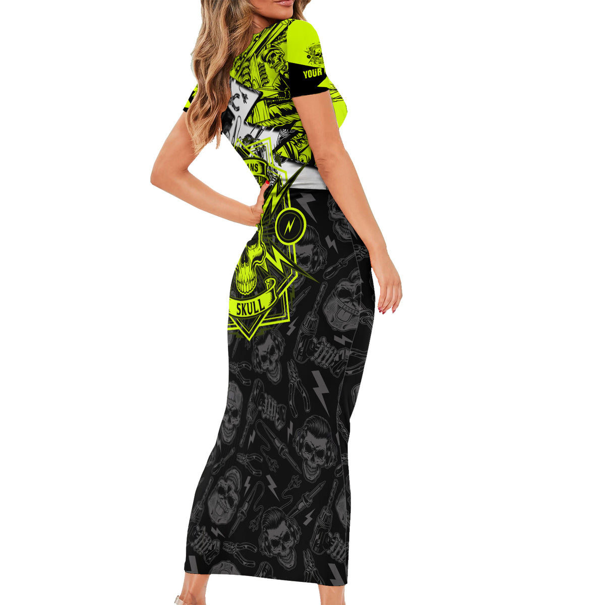 Personalised Electricians Skull Short Sleeve Bodycon Dress - Wonder Print Shop