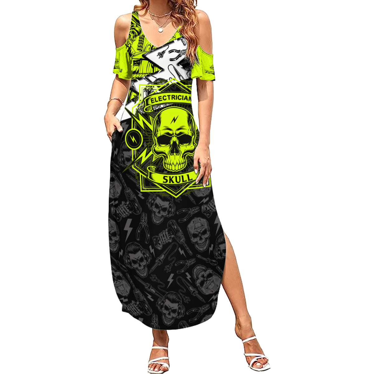 Personalised Electricians Skull Summer Maxi Dress - Wonder Print Shop