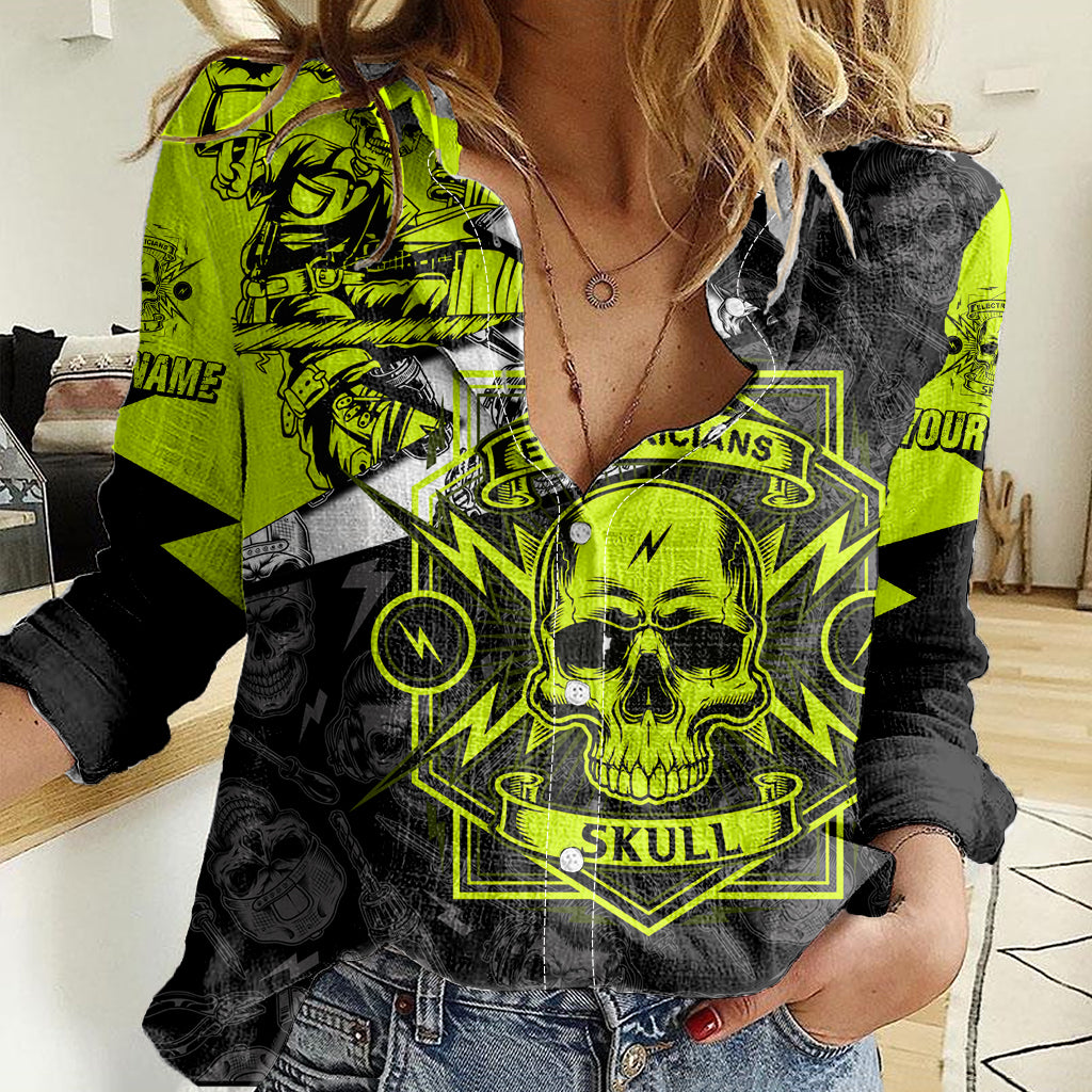 Personalised Electricians Skull Women Casual Shirt - Wonder Print Shop