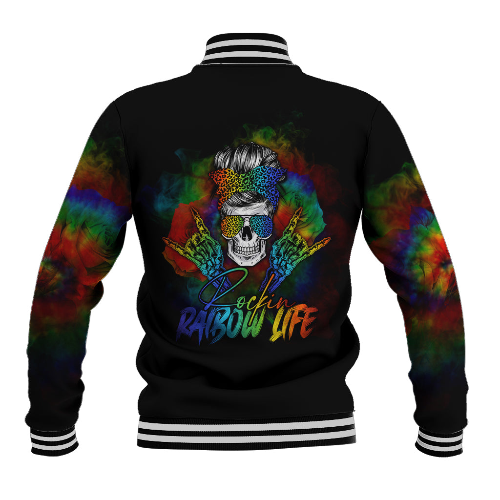 LGBT Rockin The Rainbow Life Skull Baseball Jacket - Wonder Print Shop