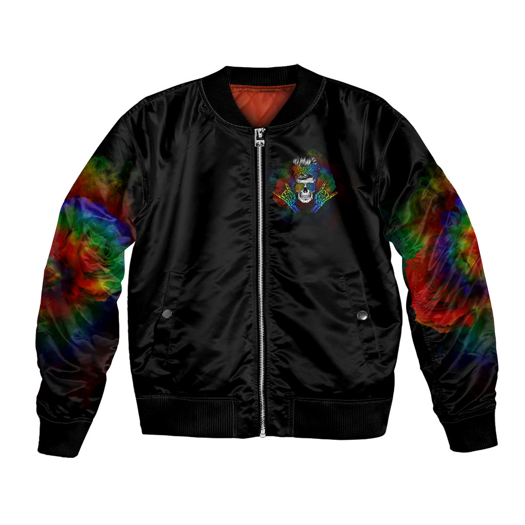 LGBT Rockin The Rainbow Life Skull Bomber Jacket - Wonder Print Shop