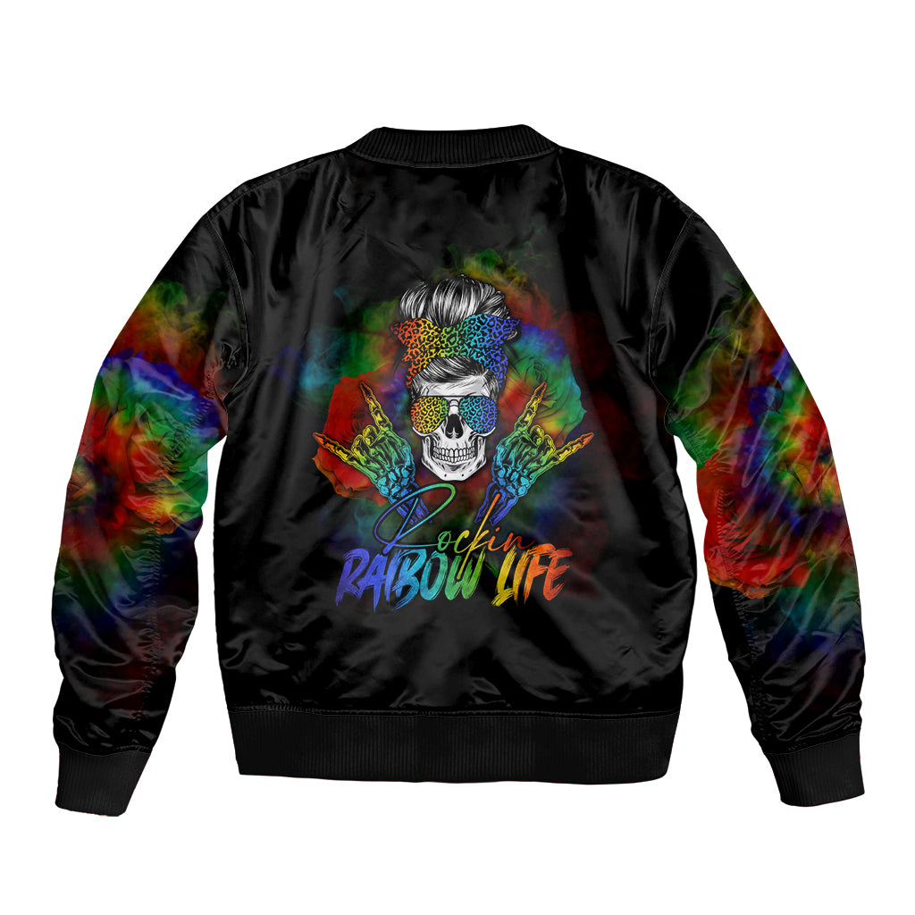 LGBT Rockin The Rainbow Life Skull Bomber Jacket - Wonder Print Shop