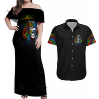 LGBT Rockin The Rainbow Life Skull Couples Matching Off Shoulder Maxi Dress and Hawaiian Shirt - Wonder Print Shop