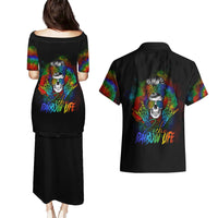 LGBT Rockin The Rainbow Life Skull Couples Matching Puletasi Dress and Hawaiian Shirt - Wonder Print Shop