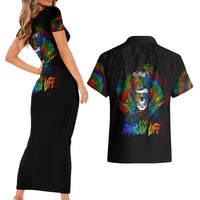 LGBT Rockin The Rainbow Life Skull Couples Matching Short Sleeve Bodycon Dress and Hawaiian Shirt - Wonder Print Shop