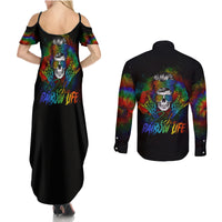 LGBT Rockin The Rainbow Life Skull Couples Matching Summer Maxi Dress and Long Sleeve Button Shirts - Wonder Print Shop