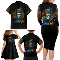 LGBT Rockin The Rainbow Life Skull Family Matching Long Sleeve Bodycon Dress and Hawaiian Shirt - Wonder Print Shop