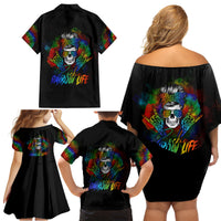 LGBT Rockin The Rainbow Life Skull Family Matching Off Shoulder Short Dress and Hawaiian Shirt - Wonder Print Shop