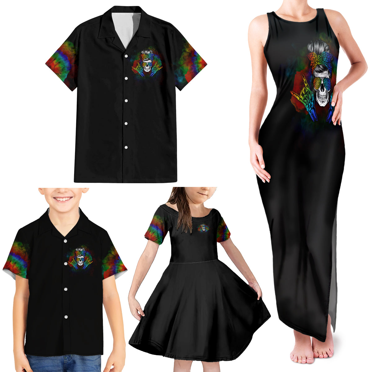 LGBT Rockin The Rainbow Life Skull Family Matching Tank Maxi Dress and Hawaiian Shirt - Wonder Print Shop