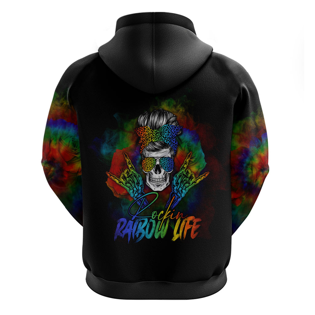LGBT Rockin The Rainbow Life Skull Hoodie - Wonder Print Shop