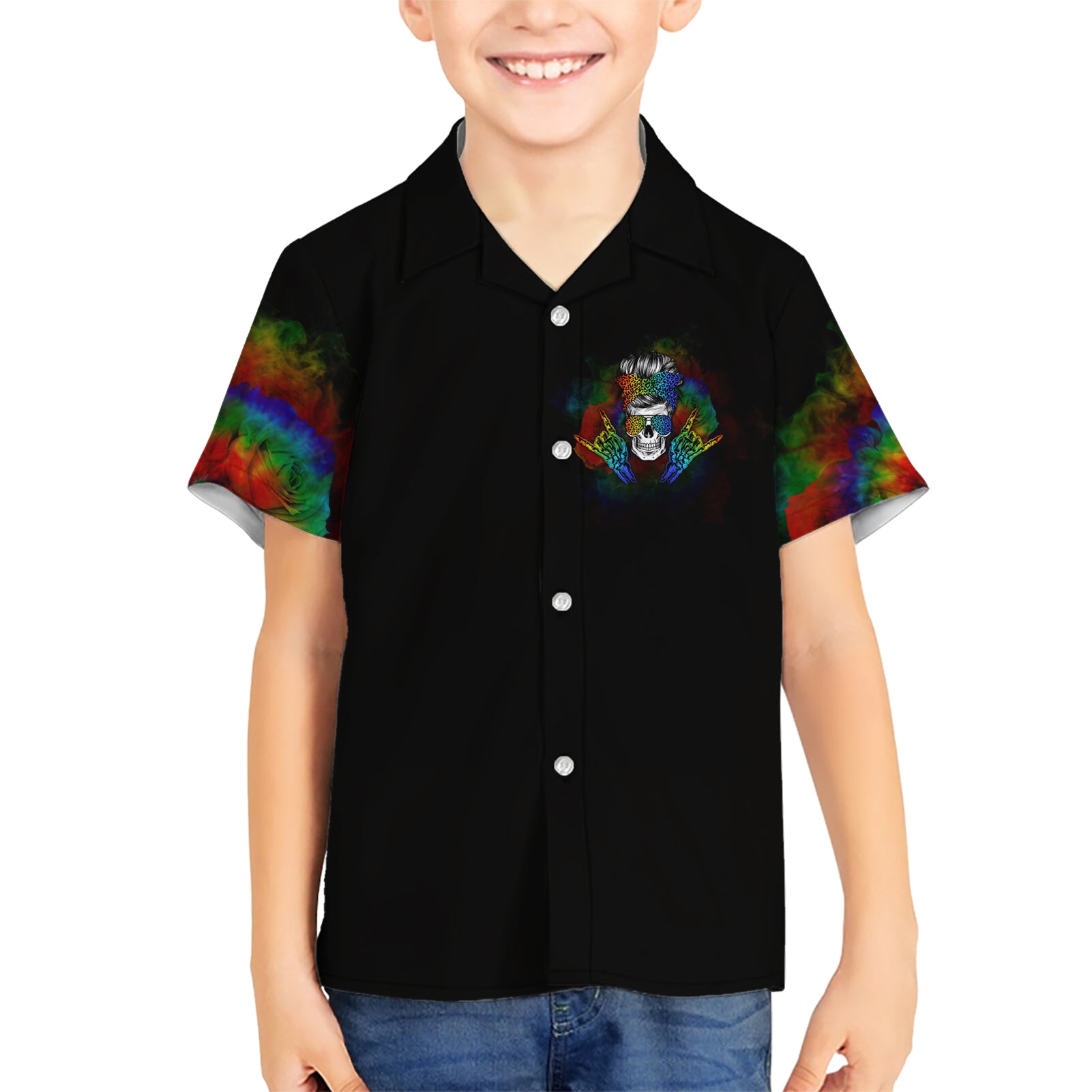 LGBT Rockin The Rainbow Life Skull Kid Hawaiian Shirt - Wonder Print Shop