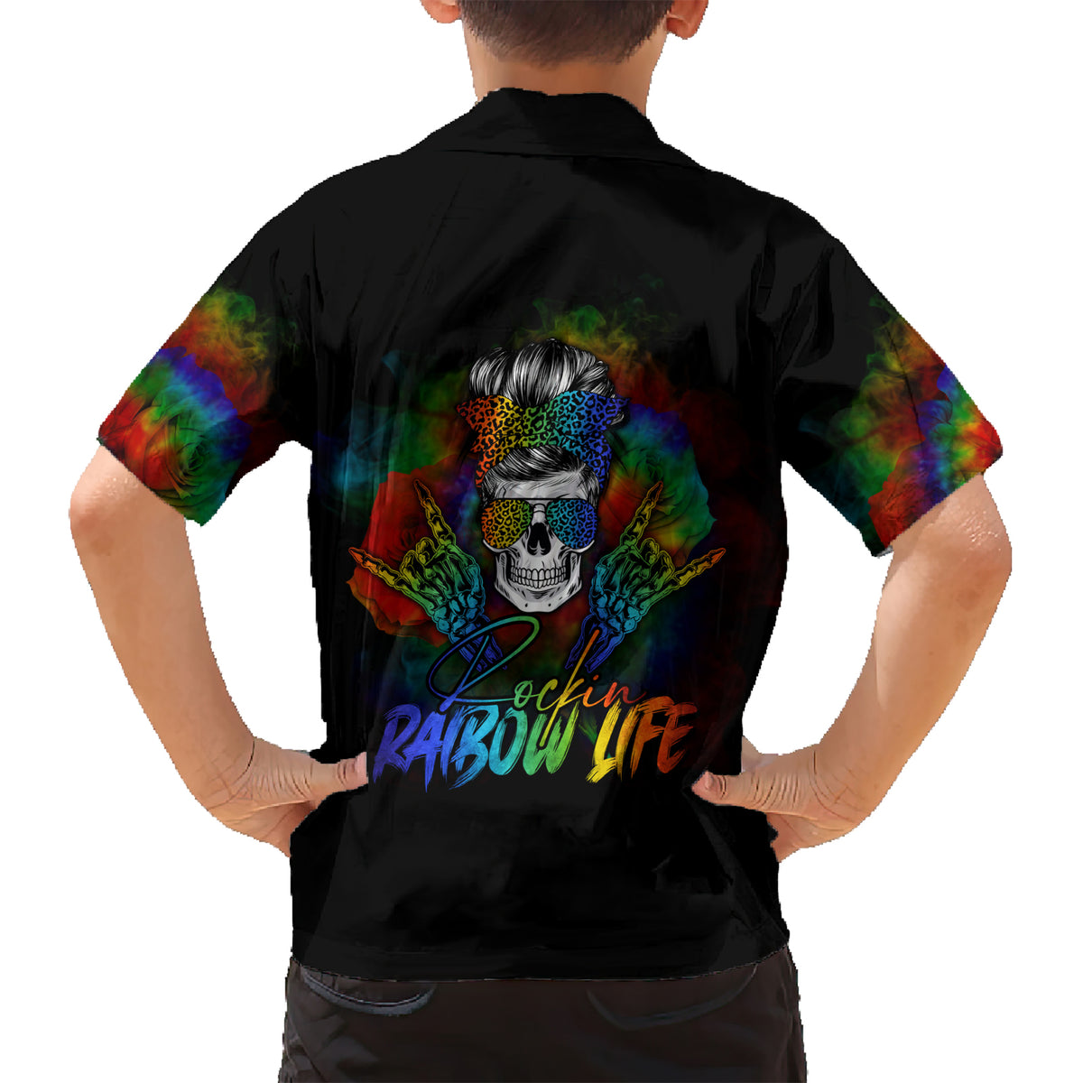 LGBT Rockin The Rainbow Life Skull Kid Hawaiian Shirt - Wonder Print Shop