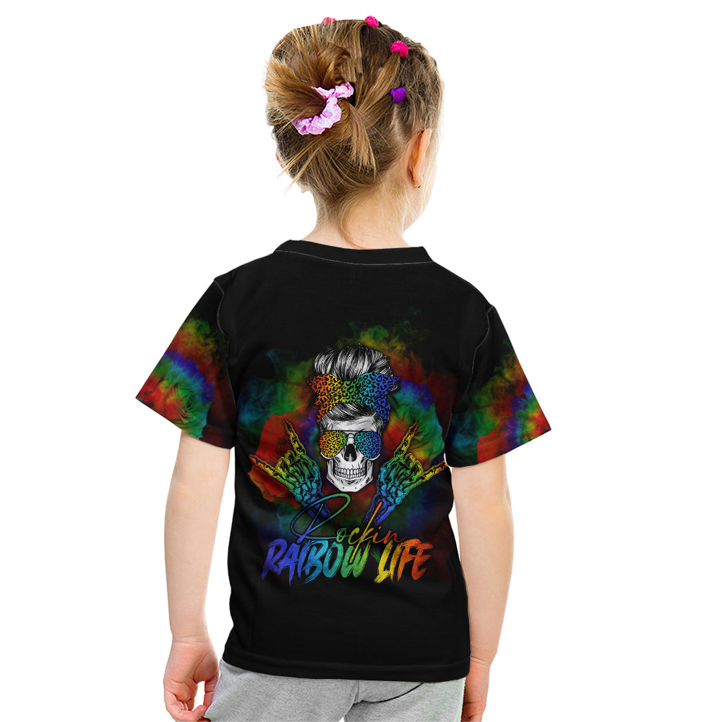 LGBT Rockin The Rainbow Life Skull Kid T Shirt - Wonder Print Shop