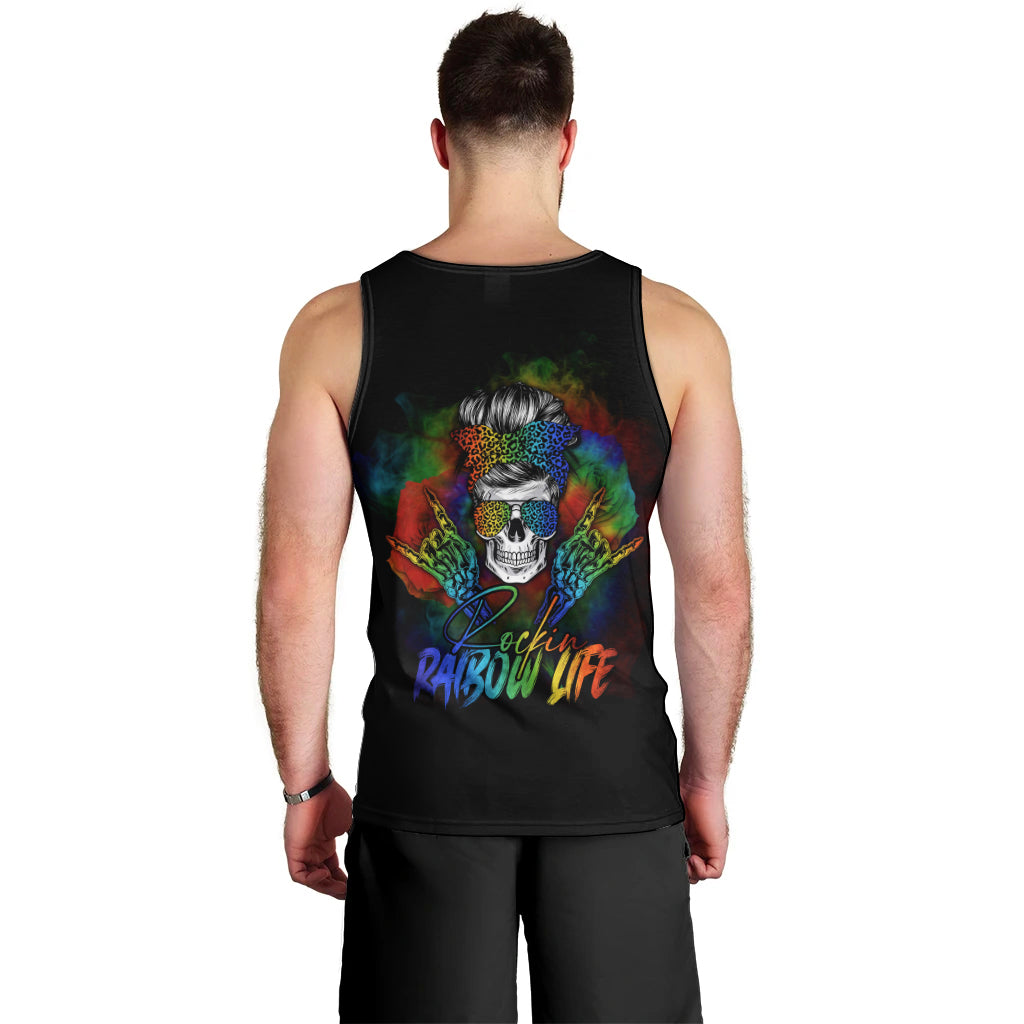 LGBT Rockin The Rainbow Life Skull Men Tank Top - Wonder Print Shop