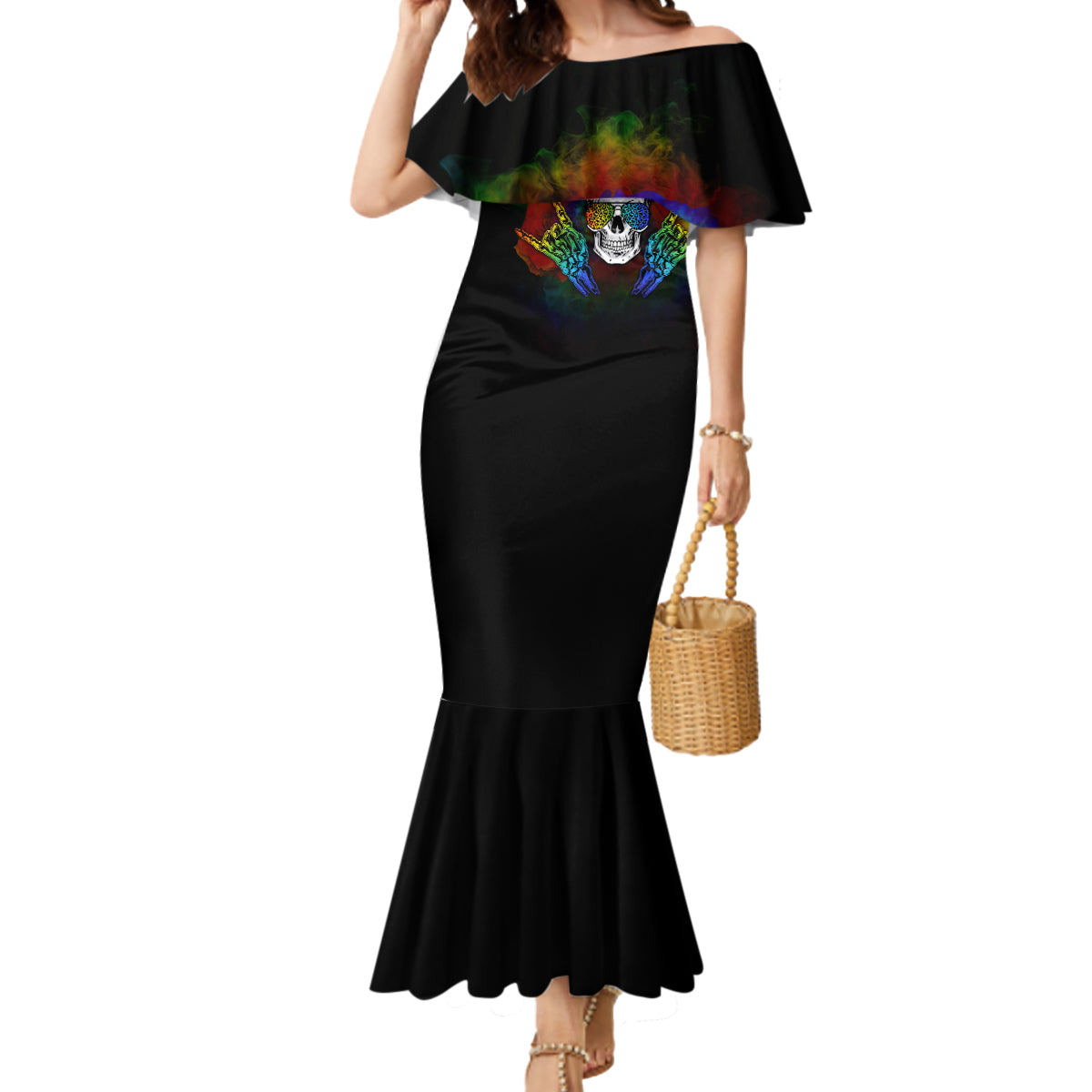 LGBT Rockin The Rainbow Life Skull Mermaid Dress - Wonder Print Shop