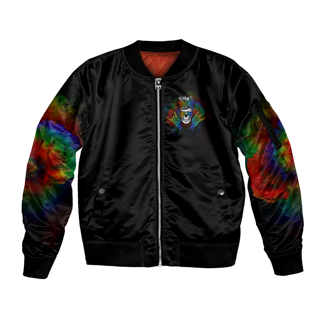 LGBT Rockin The Rainbow Life Skull Sleeve Zip Bomber Jacket - Wonder Print Shop