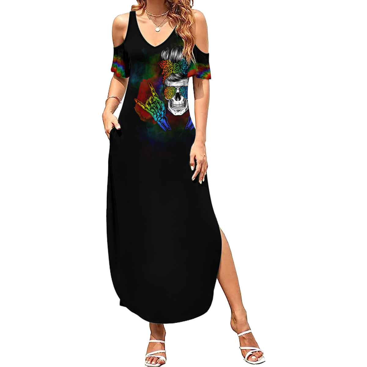 LGBT Rockin The Rainbow Life Skull Summer Maxi Dress - Wonder Print Shop