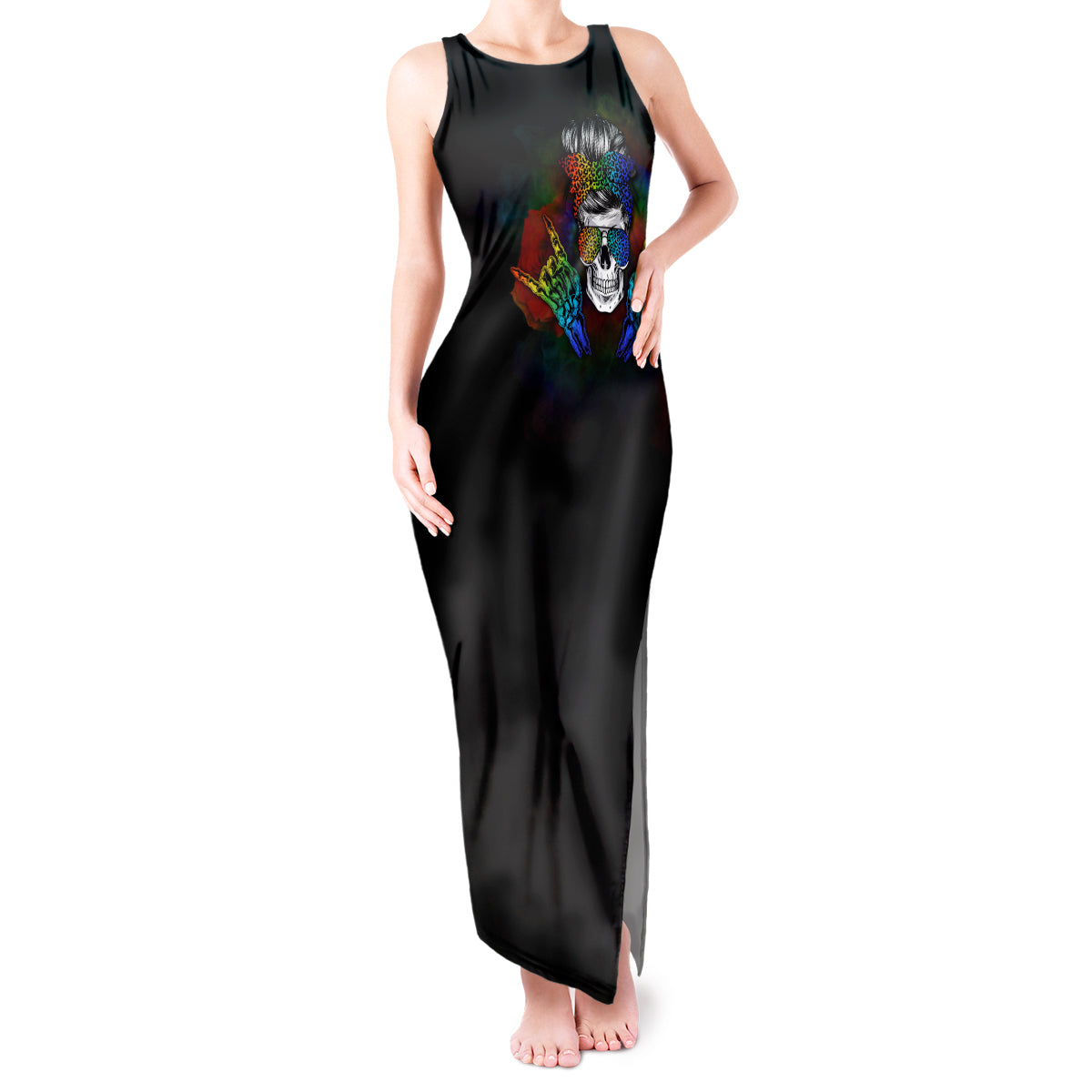 LGBT Rockin The Rainbow Life Skull Tank Maxi Dress - Wonder Print Shop