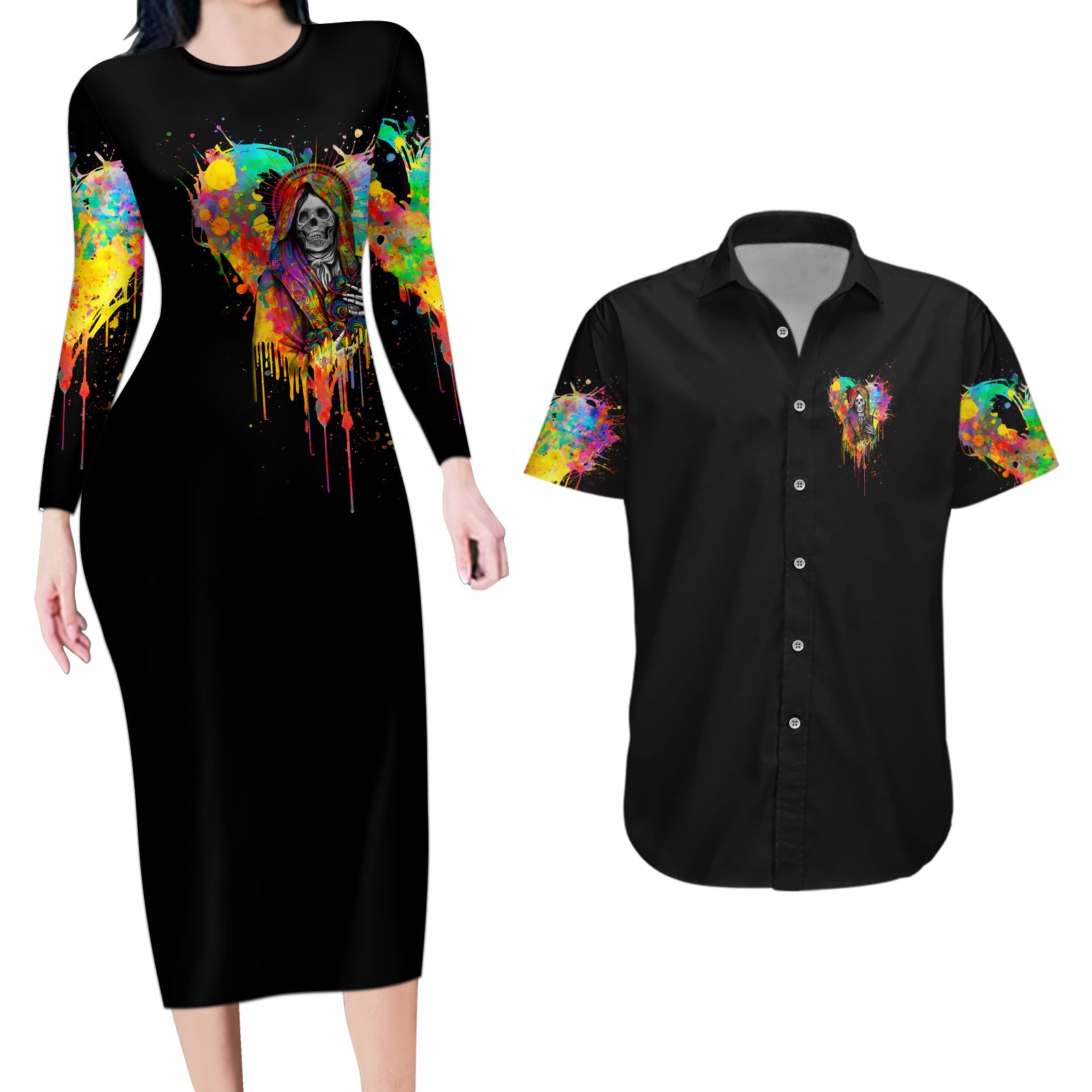 LGBT Couples Matching Long Sleeve Bodycon Dress and Hawaiian Shirt Love Is Love Pride - Wonder Print Shop