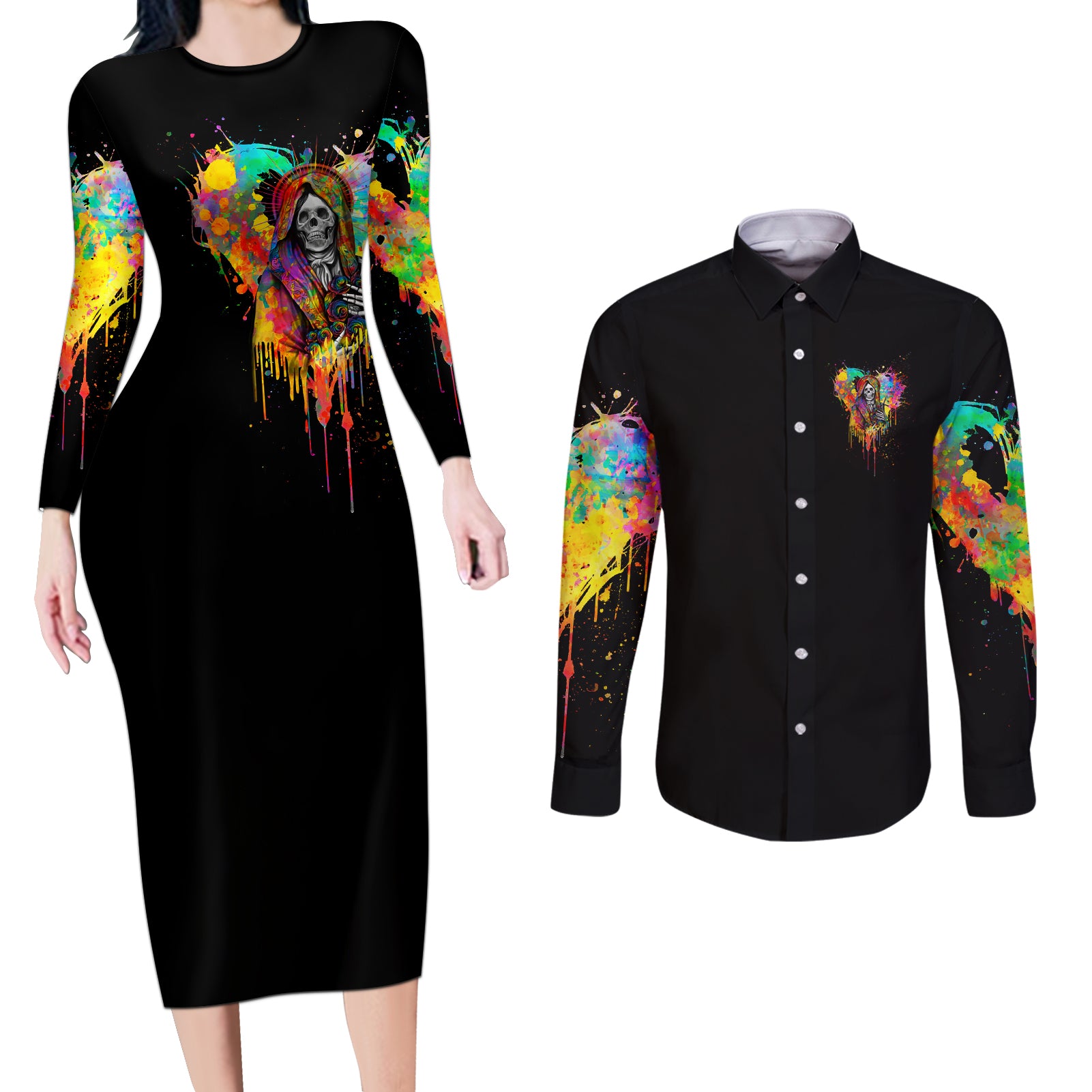 LGBT Couples Matching Long Sleeve Bodycon Dress and Long Sleeve Button Shirts Love Is Love Pride - Wonder Print Shop