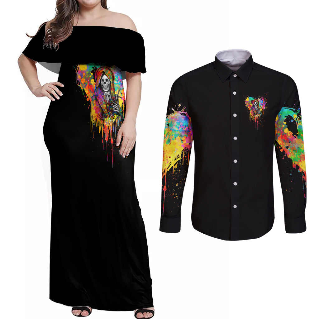 LGBT Couples Matching Off Shoulder Maxi Dress and Long Sleeve Button Shirts Love Is Love Pride - Wonder Print Shop