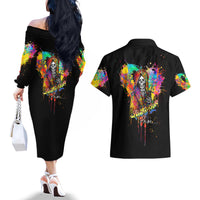 LGBT Couples Matching Off The Shoulder Long Sleeve Dress and Hawaiian Shirt Love Is Love Pride - Wonder Print Shop