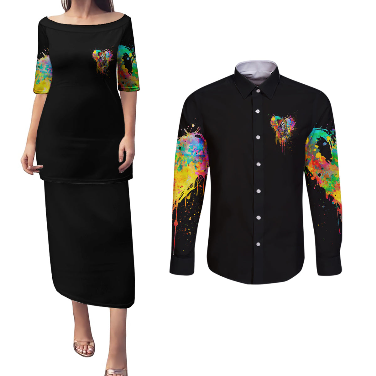 LGBT Couples Matching Puletasi Dress and Long Sleeve Button Shirts Love Is Love Pride - Wonder Print Shop