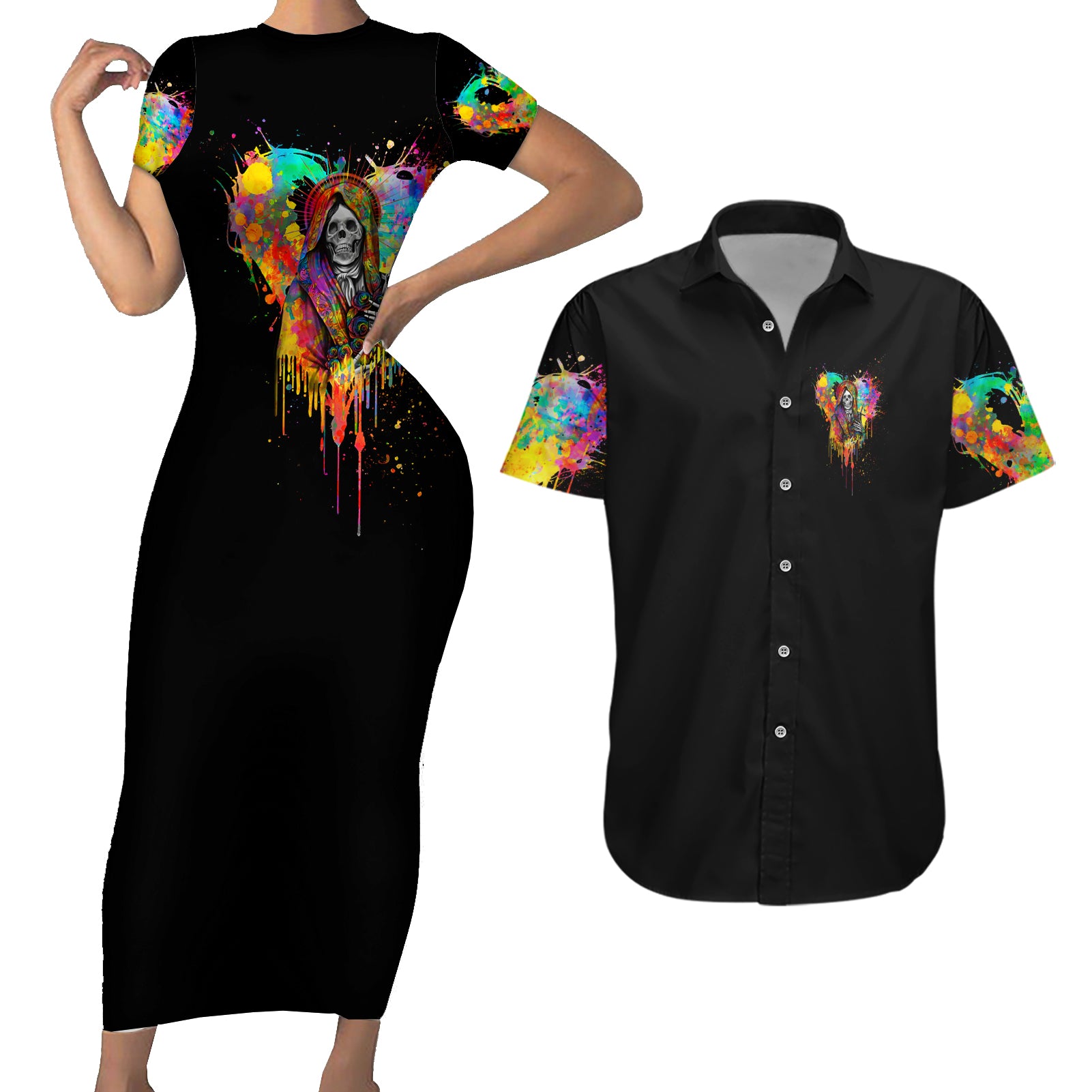 LGBT Couples Matching Short Sleeve Bodycon Dress and Hawaiian Shirt Love Is Love Pride - Wonder Print Shop