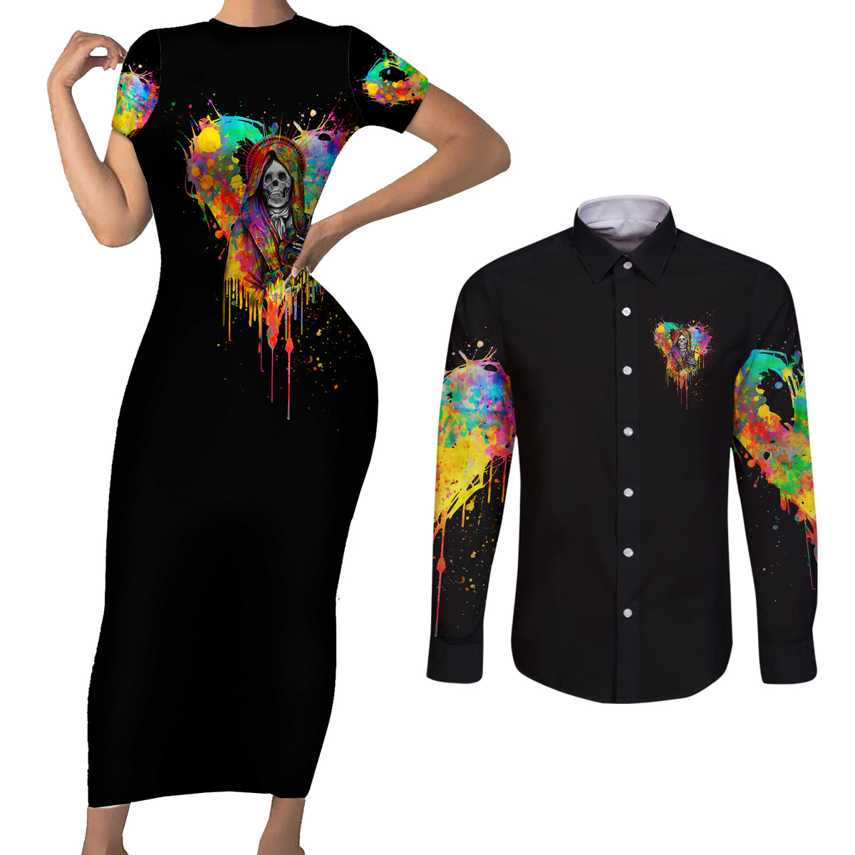 LGBT Couples Matching Short Sleeve Bodycon Dress and Long Sleeve Button Shirts Love Is Love Pride - Wonder Print Shop