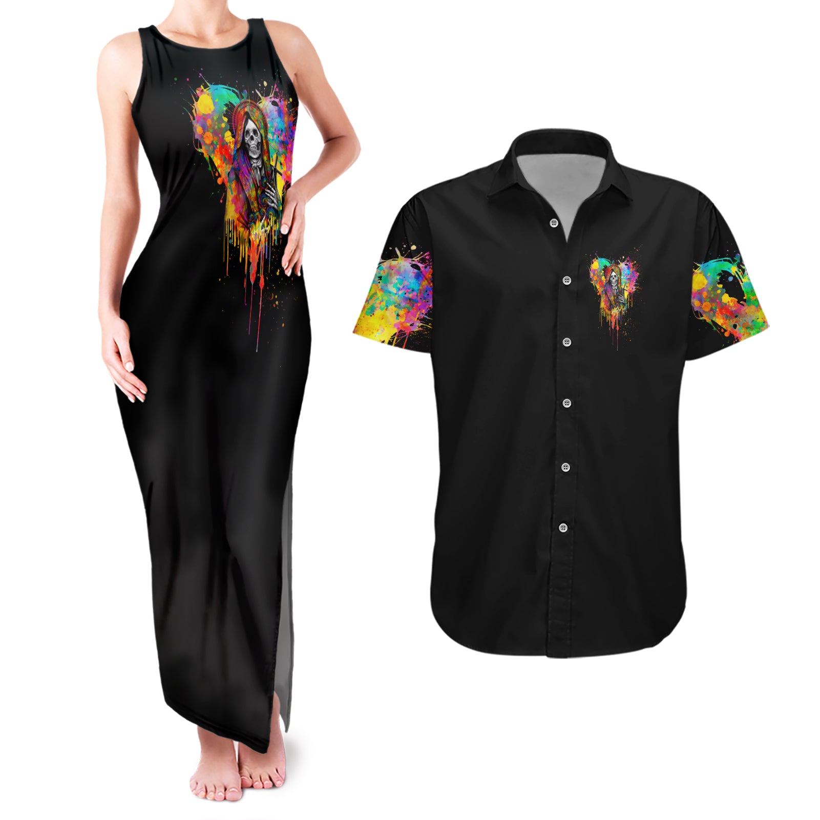 LGBT Couples Matching Tank Maxi Dress and Hawaiian Shirt Love Is Love Pride - Wonder Print Shop