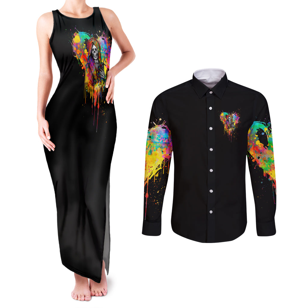 LGBT Couples Matching Tank Maxi Dress and Long Sleeve Button Shirts Love Is Love Pride - Wonder Print Shop