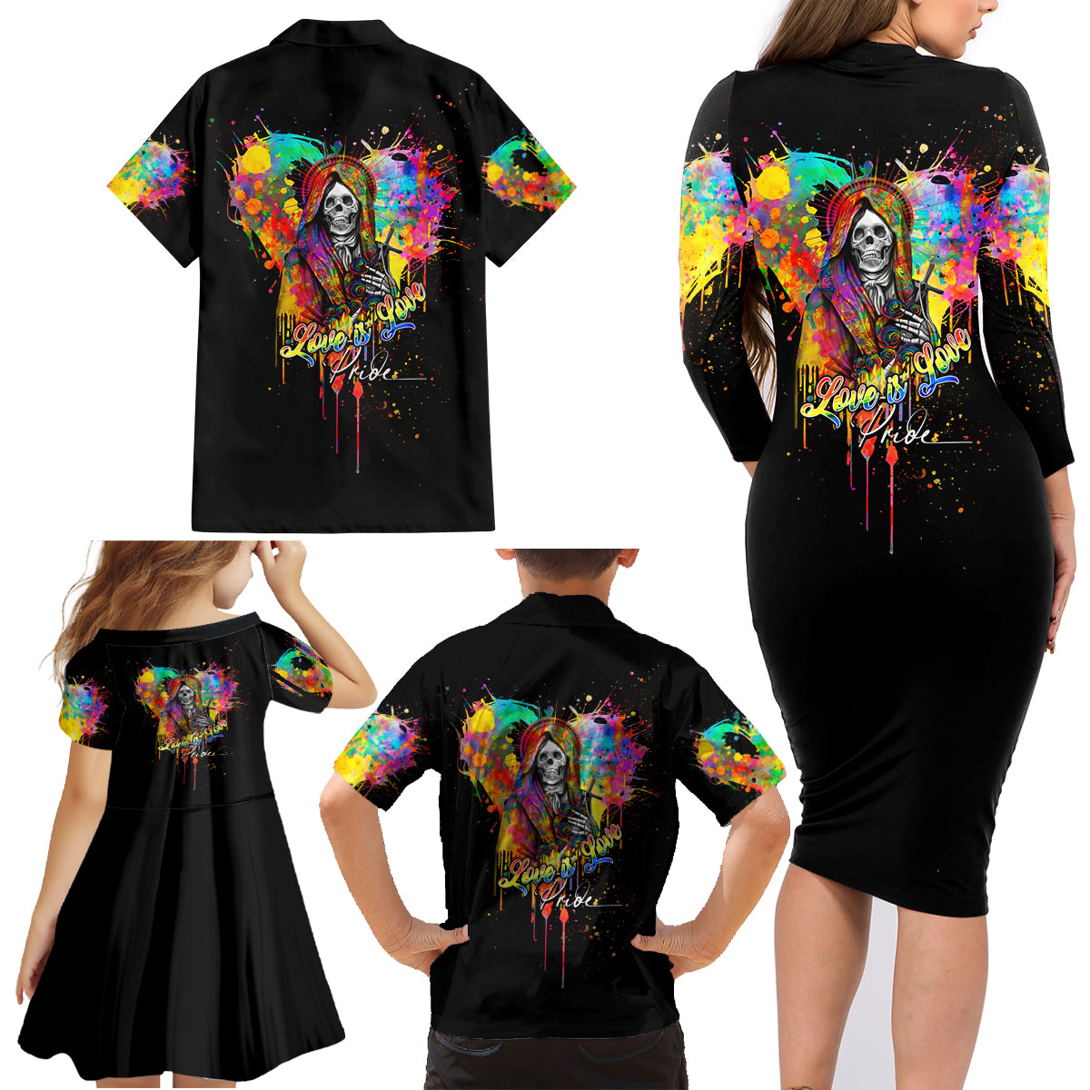 LGBT Family Matching Long Sleeve Bodycon Dress and Hawaiian Shirt Love Is Love Pride - Wonder Print Shop