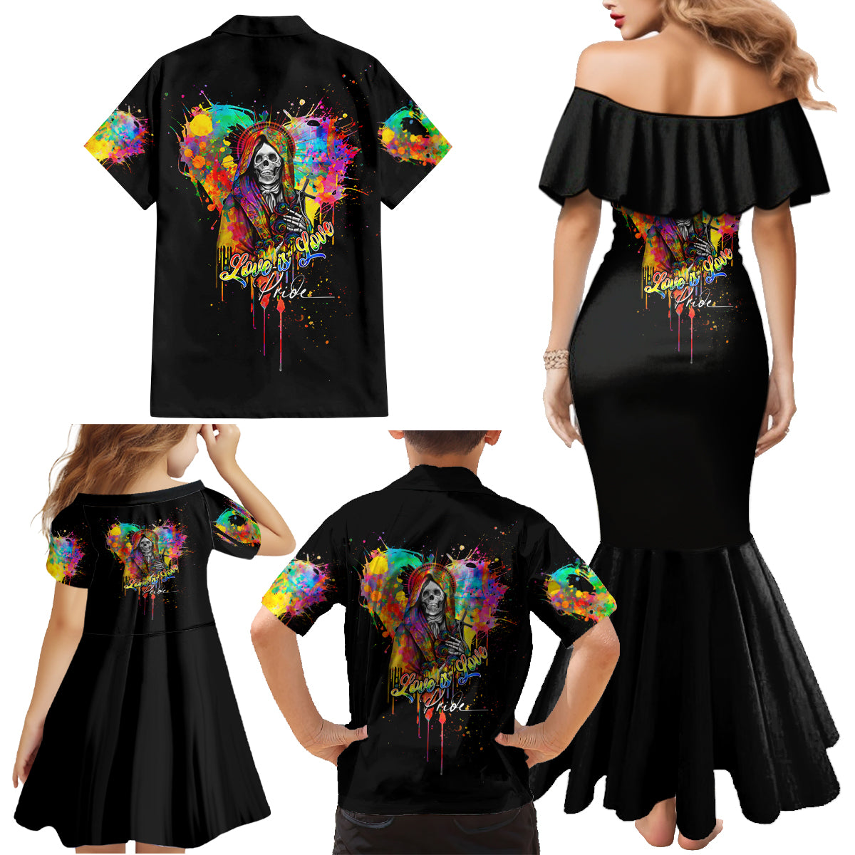 LGBT Family Matching Mermaid Dress and Hawaiian Shirt Love Is Love Pride - Wonder Print Shop