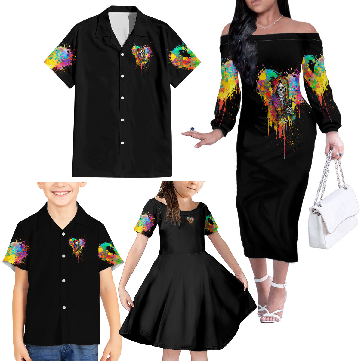 LGBT Family Matching Off Shoulder Long Sleeve Dress and Hawaiian Shirt Love Is Love Pride - Wonder Print Shop
