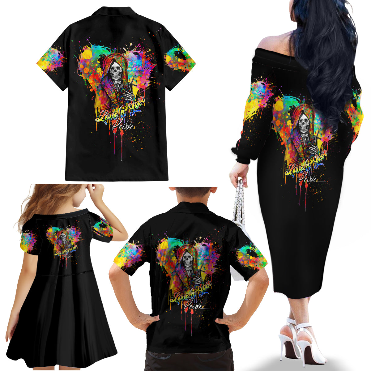 LGBT Family Matching Off Shoulder Long Sleeve Dress and Hawaiian Shirt Love Is Love Pride - Wonder Print Shop