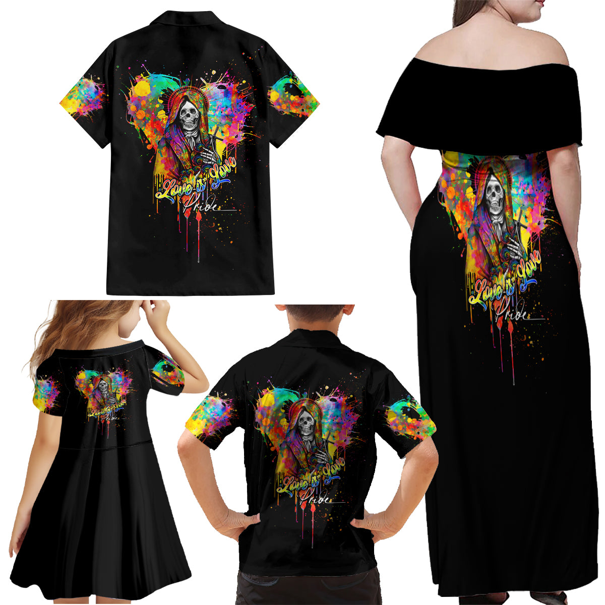 LGBT Family Matching Off Shoulder Maxi Dress and Hawaiian Shirt Love Is Love Pride - Wonder Print Shop