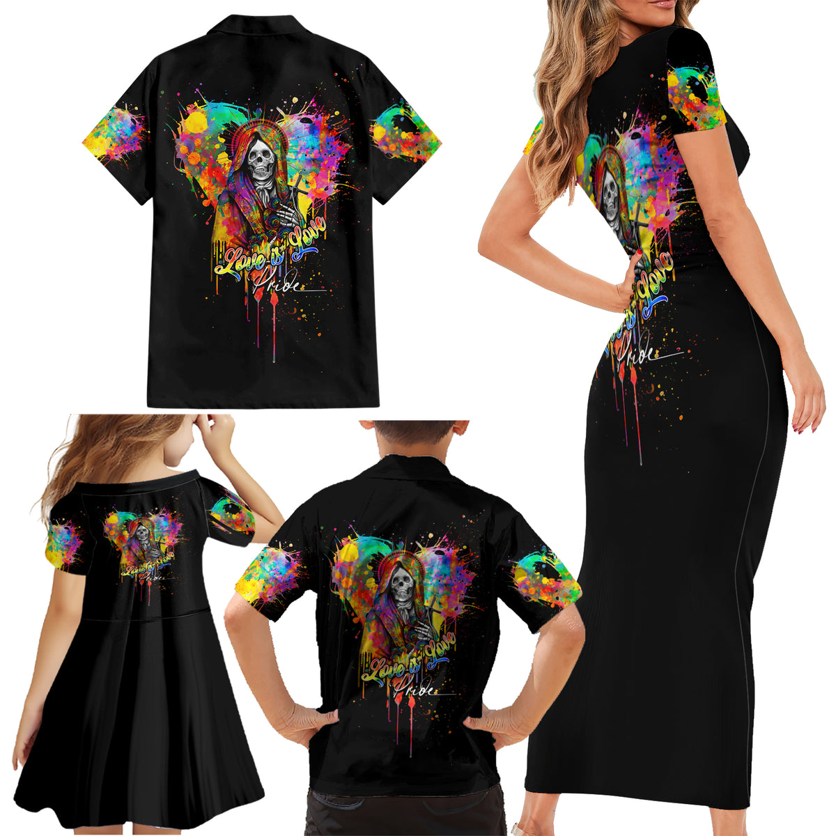 LGBT Family Matching Short Sleeve Bodycon Dress and Hawaiian Shirt Love Is Love Pride - Wonder Print Shop