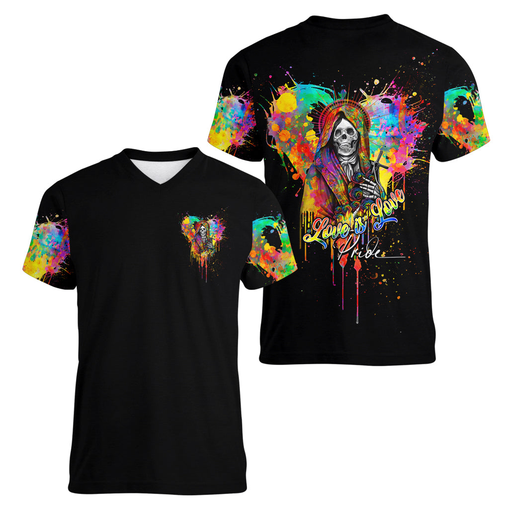 LGBT Women V Neck T Shirt Love Is Love Pride - Wonder Print Shop