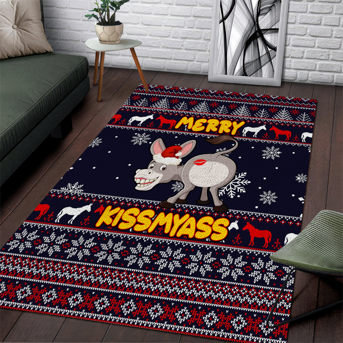 Funny Donkeys Christmas Area Rug Merry Kissmyass - Wonder Print Shop