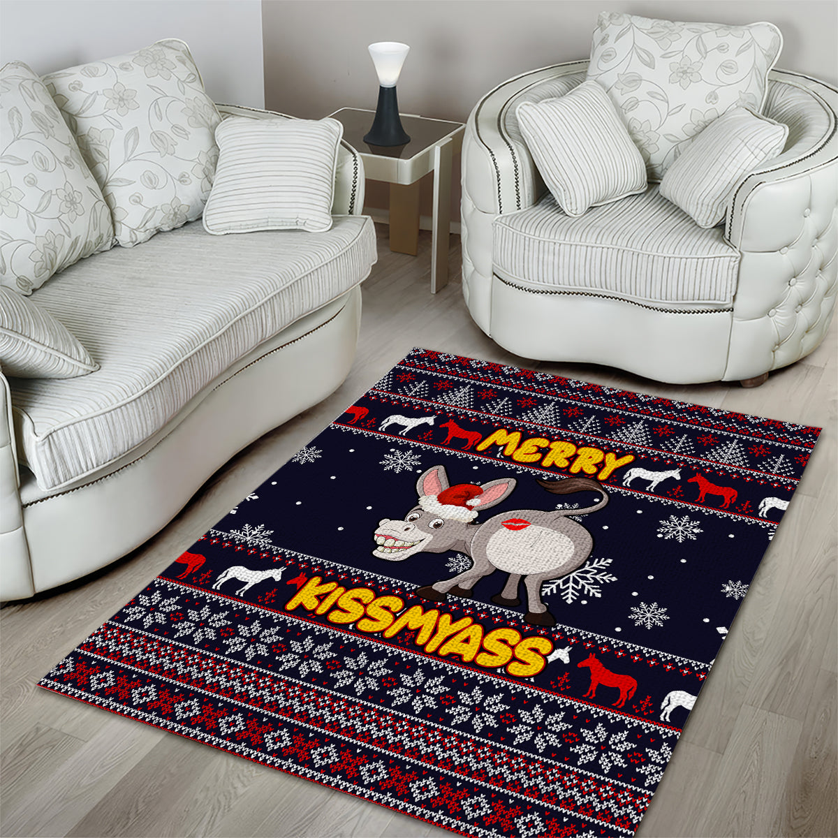 Funny Donkeys Christmas Area Rug Merry Kissmyass - Wonder Print Shop